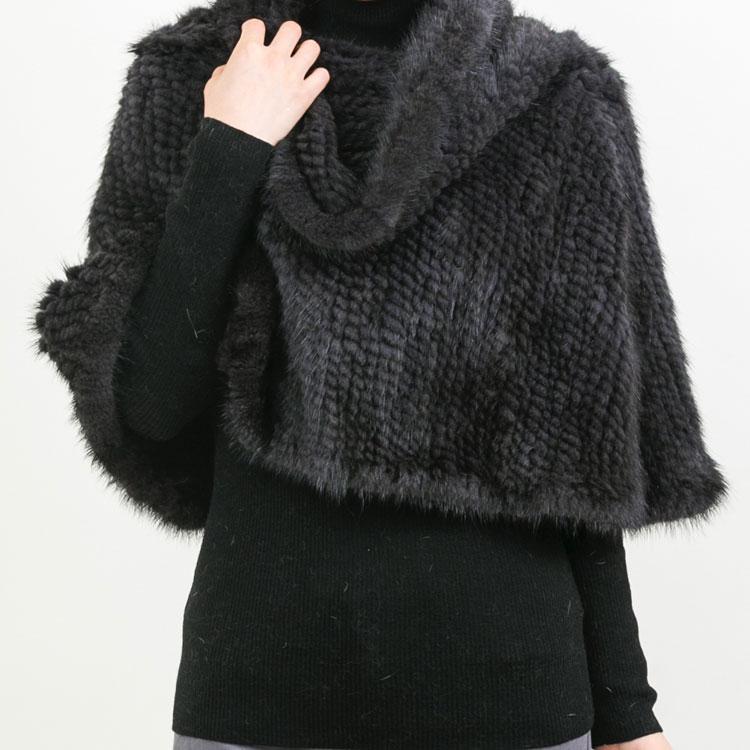 ミンク 編み込み ファー ポンチョ グレー 筒状 : エルベートブルー