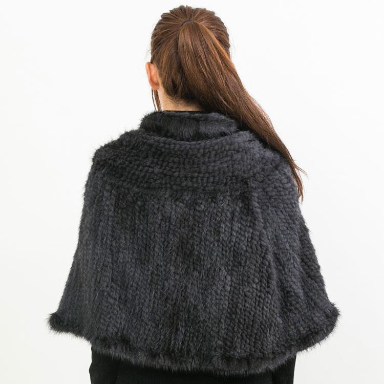 ミンク 編み込み ファー ポンチョ グレー 筒状 : エルベートブルー