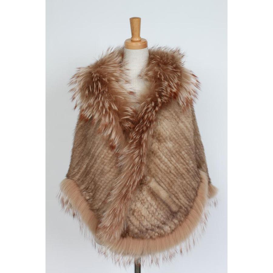 ミンク ラクーン 編み込み ファー ケープ ライトブラウン : エルベート