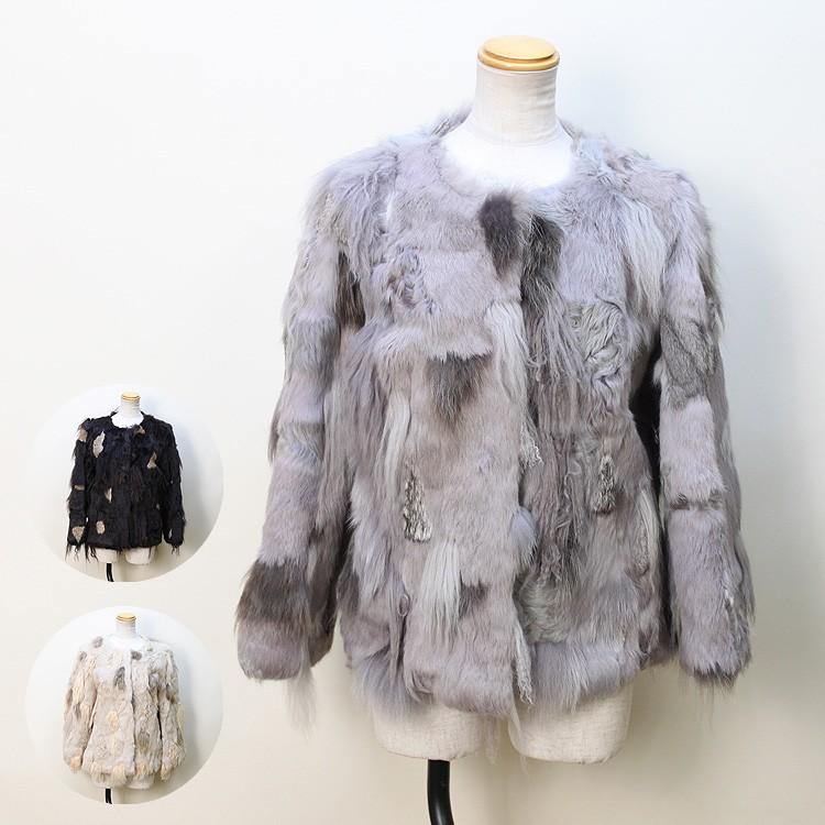 ラビット ラクーン ラム ミックス ファー ジャケット レディース