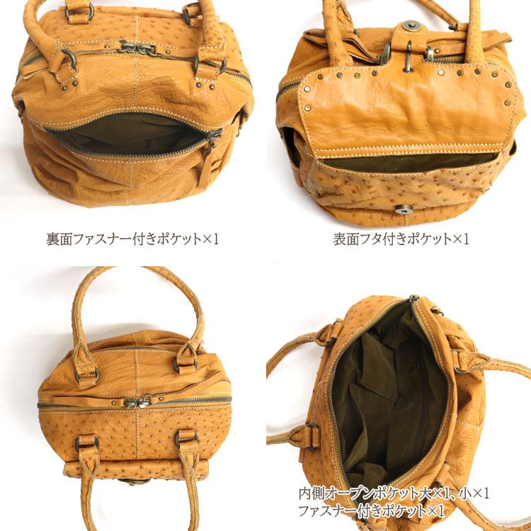 訳あり オーストリッチ 2WAY ショルダー バッグ ライトブラウン レディース ギフト プレゼントの画像