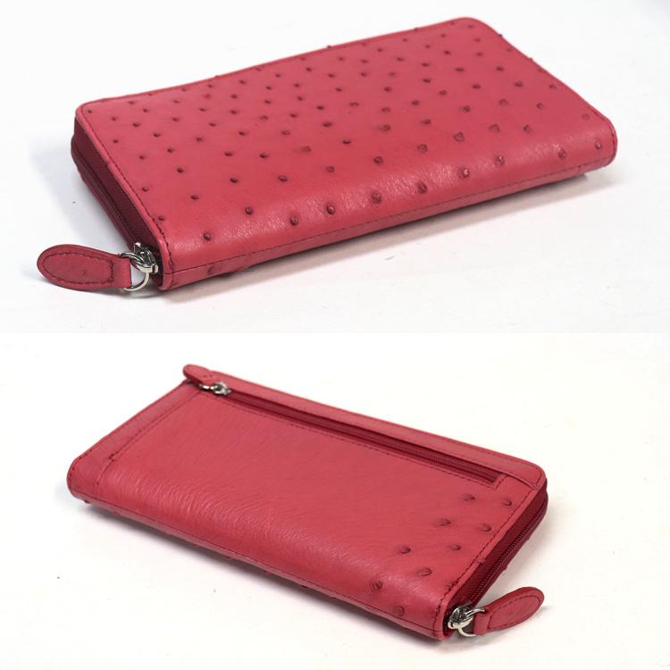 オーストリッチ レザー 長財布 ラウンドファスナー 本革 財布 ラウンド