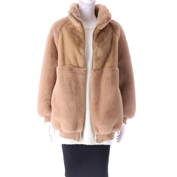 エコファー ブルゾン ジャケット ファスナー ベージュ キャメル