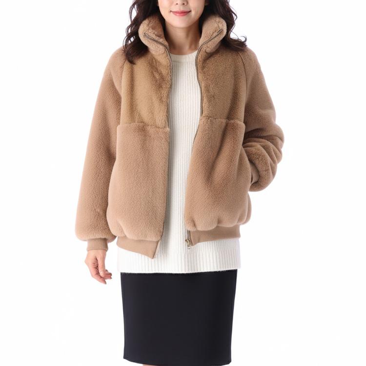 【新品未使用品】エコファージャケット ベージュ エコファー ブルゾン ジャケット ファスナー ベージュ キャメル