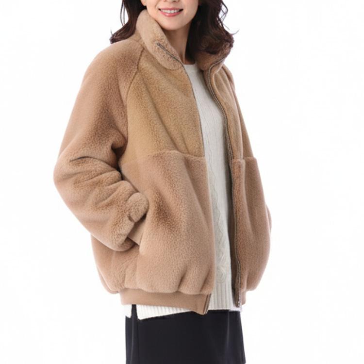 エコファー ブルゾン ジャケット ファスナー ベージュ キャメル