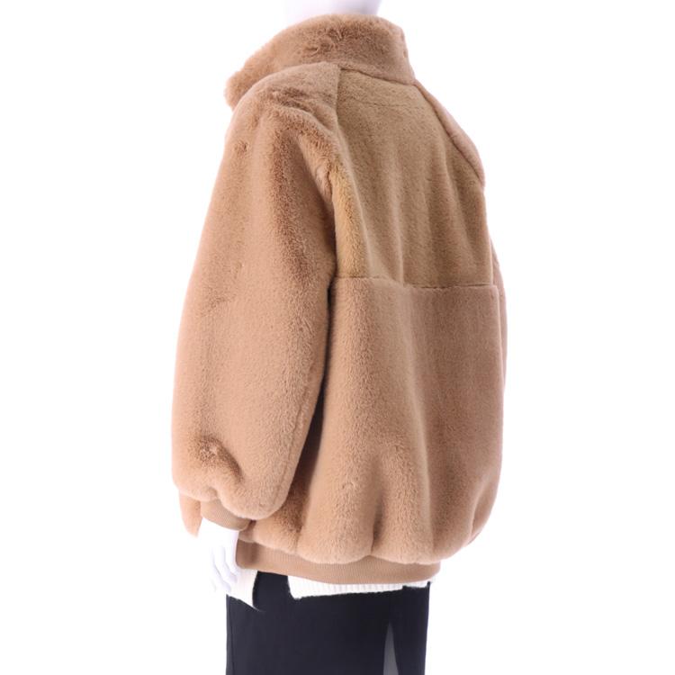 エコファー ブルゾン ジャケット ファスナー ベージュ キャメル