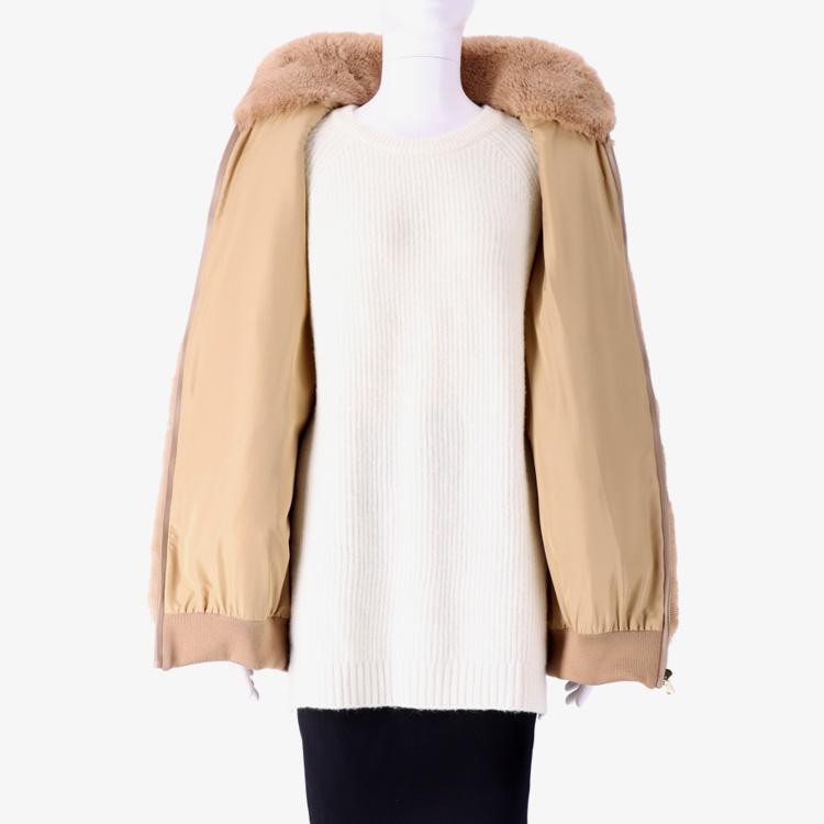 エコファー ブルゾン ジャケット ファスナー ベージュ キャメル