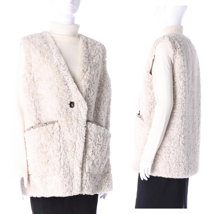 エコファー ベスト オフホワイト ふわふわ レディース エコ ファー