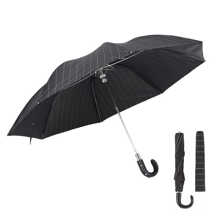 Pasotti（パソッティ） 雨傘 折りたたみ傘 ブラック ストライプ レザー