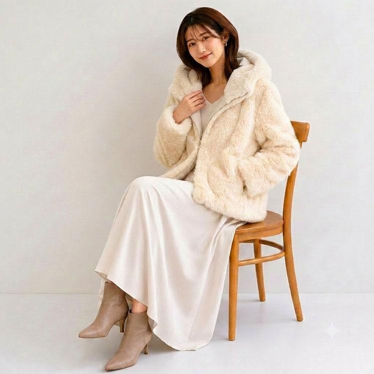 エコファー レディース ファージャケット フード付き フェイクファー 