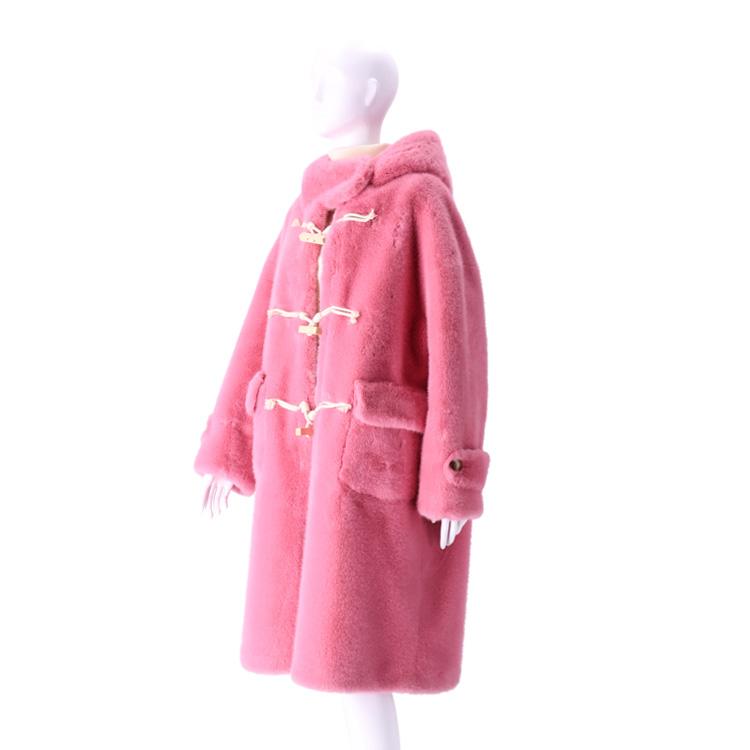 エコファー フェイクファー ダッフルコート ピンク ロング丈 フード