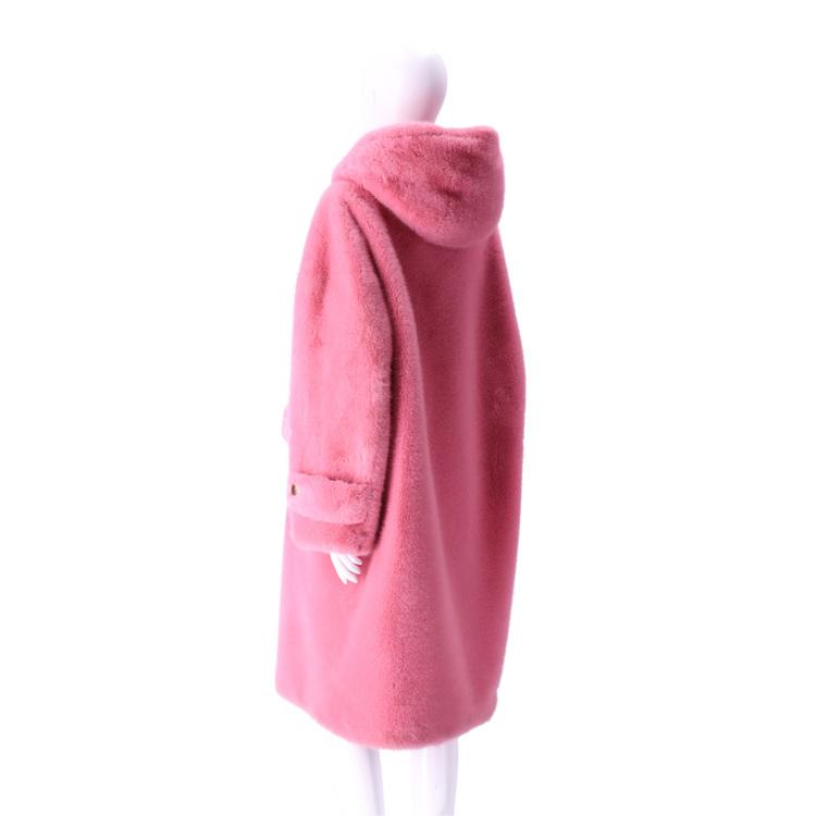 エコファー フェイクファー ダッフルコート ピンク ロング丈 フード