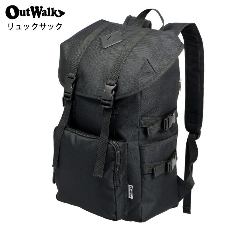 Out Walk リュック ブラック 大容量 かぶせ巾着 シンプル デイパック 