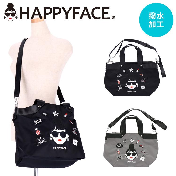 ショルダーバッグ HAPPY FACE EMMA 2way 刺繍 多機能 撥水加工 ショルダーバッグ HAPPY FACE EMMA 2way 刺繍 多機能 撥水加工