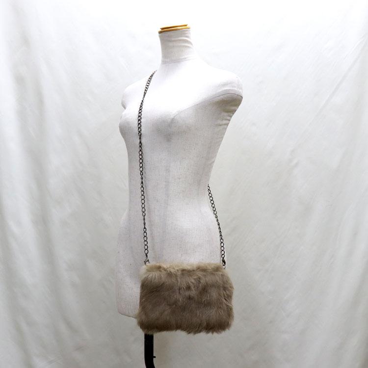 訳あり ラビット ファー チェーン付 ミニバッグ ポシェット 斜め掛け