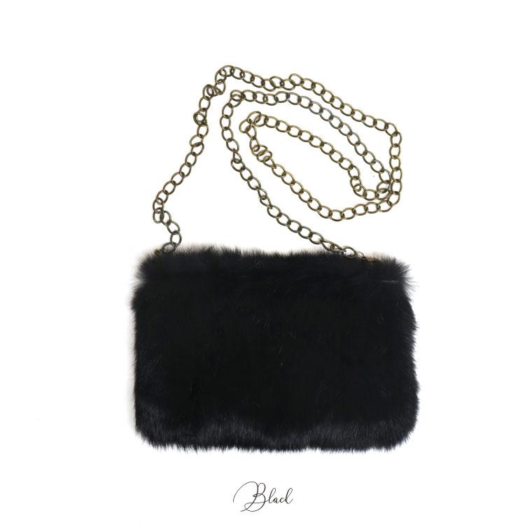 訳あり ラビット ファー チェーン付 ミニバッグ ポシェット 斜め掛け