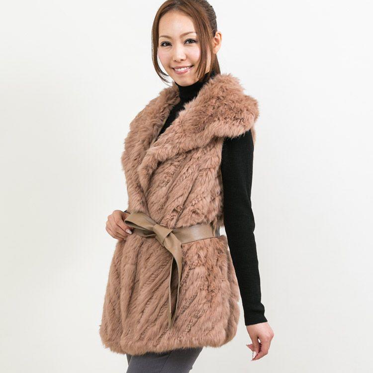 ラビット ファー ロング ベスト キャメル : エルベートブルーレーベル 