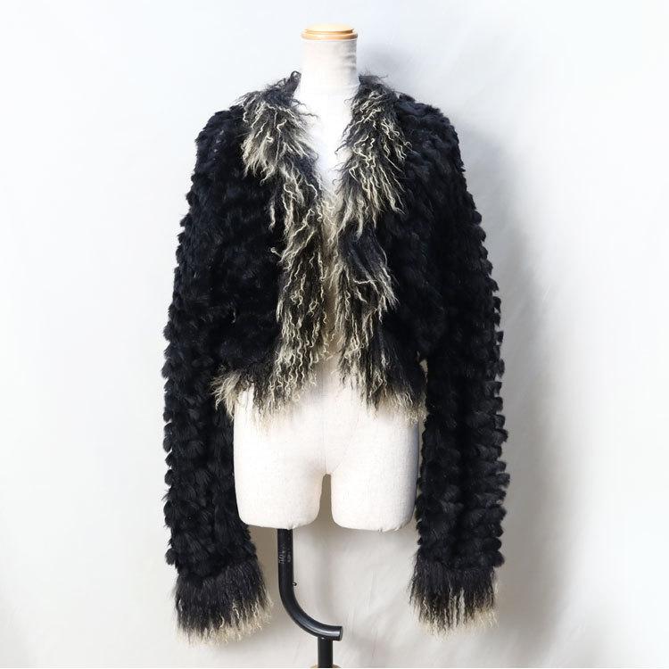 タグ付き 高級品 Creatorre チベットラム ファー ジャケット 毛皮 黒 タグ付き 高級品 Creatorre チベットラム ファー ジャケット 毛皮 黒