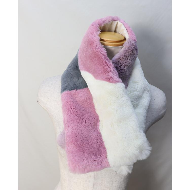 レッキスラビット ファー マフラー マルチカラー ライラック パープル