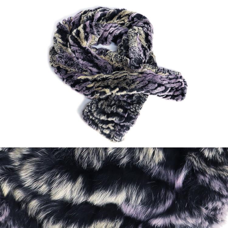 レッキス ラビット ファー マフラー ロング マルチカラー 編み込み