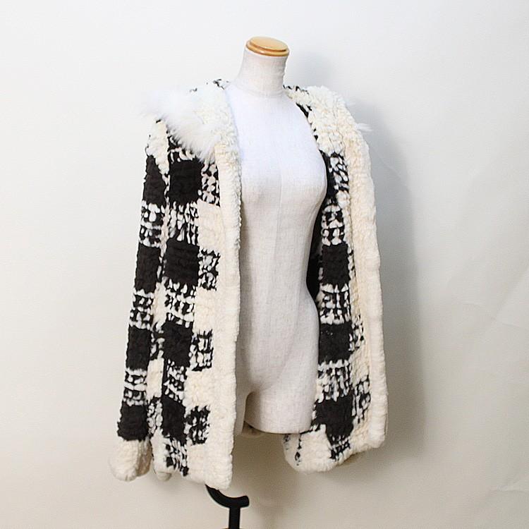 レッキスラビット ファー ジャケット チェック柄 フォックス襟 フード