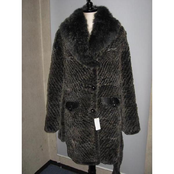 フォックス襟 シェアード レッキスラビット ファー コート ブラックブラウントップ Mサイズ