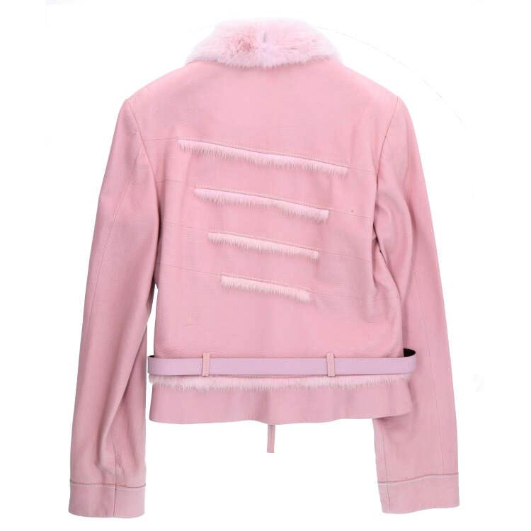 ミンク ファー トリミング シープ レザー ジャケット ピンク : エル