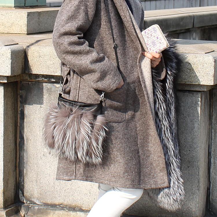 シルバーフォックス ファー ショルダーバッグ ポシェット 本革 牛革