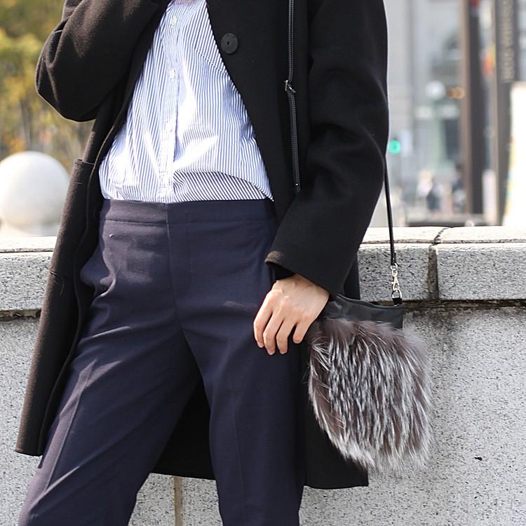 シルバーフォックス ファー ショルダーバッグ ポシェット 本革 牛革