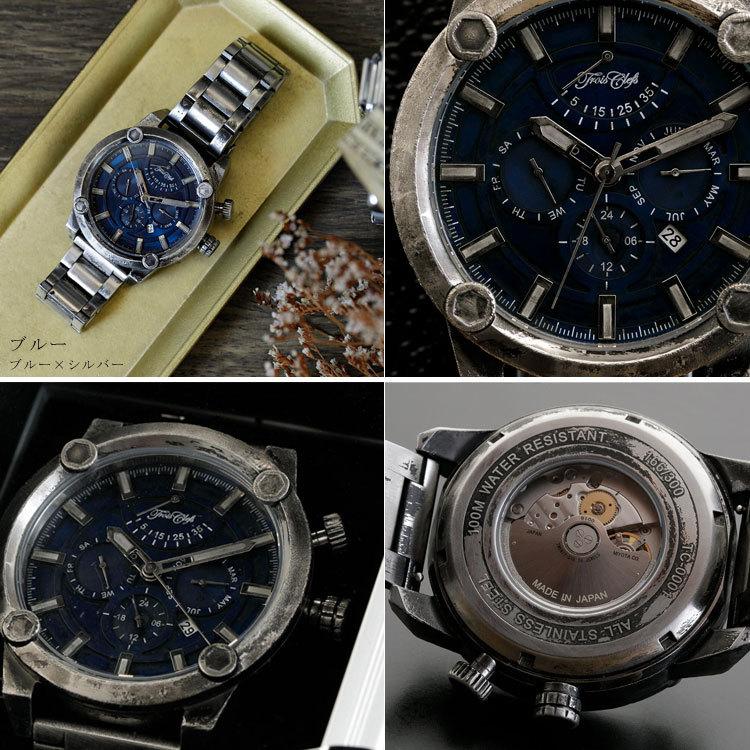 Trois Clefs トワクレ 腕時計 メタル ウェザリング ダメージ加工 時計 メンズ レディース アナログ 日付 防水 ギフト プレゼント MIYOTA リストウォッチの画像