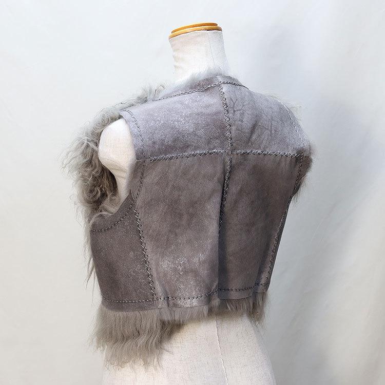 チベットラム ラビット Wフェイス ファー ベスト グレー レディース  