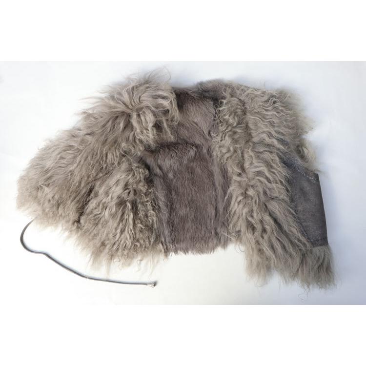 チベットラム ラビット Wフェイス ファー ベスト グレー レディース  