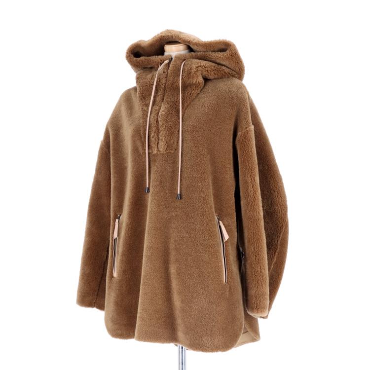 ボアパーカー ブラウン フード付き ハーフジップ ボアフリースパーカー