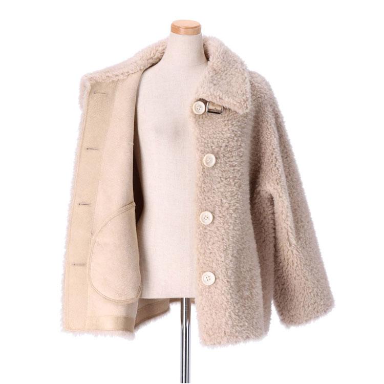 ウール ボア ジャケット ショートコート Mサイズ ベージュ 前開き