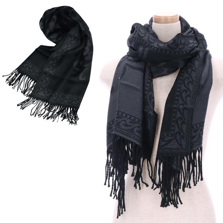 日本製 シルクストール オーナメント柄 甲州織り 大判ストール ウール