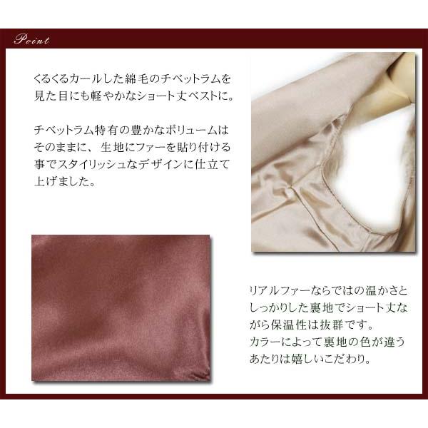 チベットラム ファー 生地重ね ショート丈ベスト : エルベート チベットラム ファー 生地重ね ショート丈ベスト : エルベート
