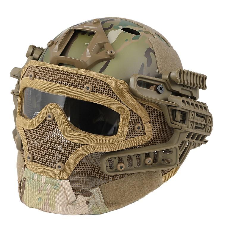 WoSporT タクティカルヘルメット メッシュマスク付 TAN : ミリタリー