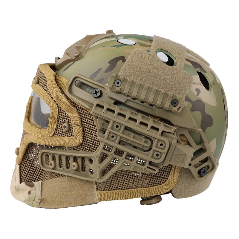 WoSporT タクティカルヘルメット メッシュマスク付 TAN : ミリタリー