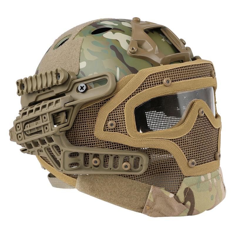WoSporT タクティカルヘルメット メッシュマスク付 TAN : ミリタリー