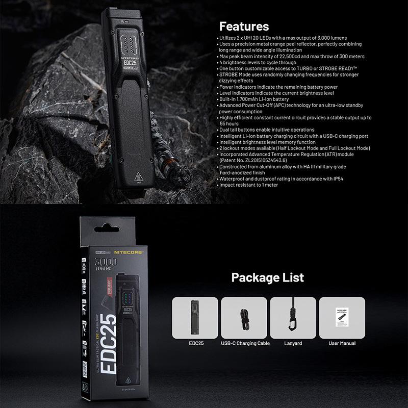 NITECORE(ナイトコア) EDC25 超薄型 フラッシュライト 最大3000