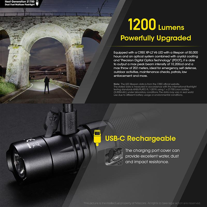 NITECORE(ナイトコア) MH12 V2 フラッシュライト 最大1200ルーメン
