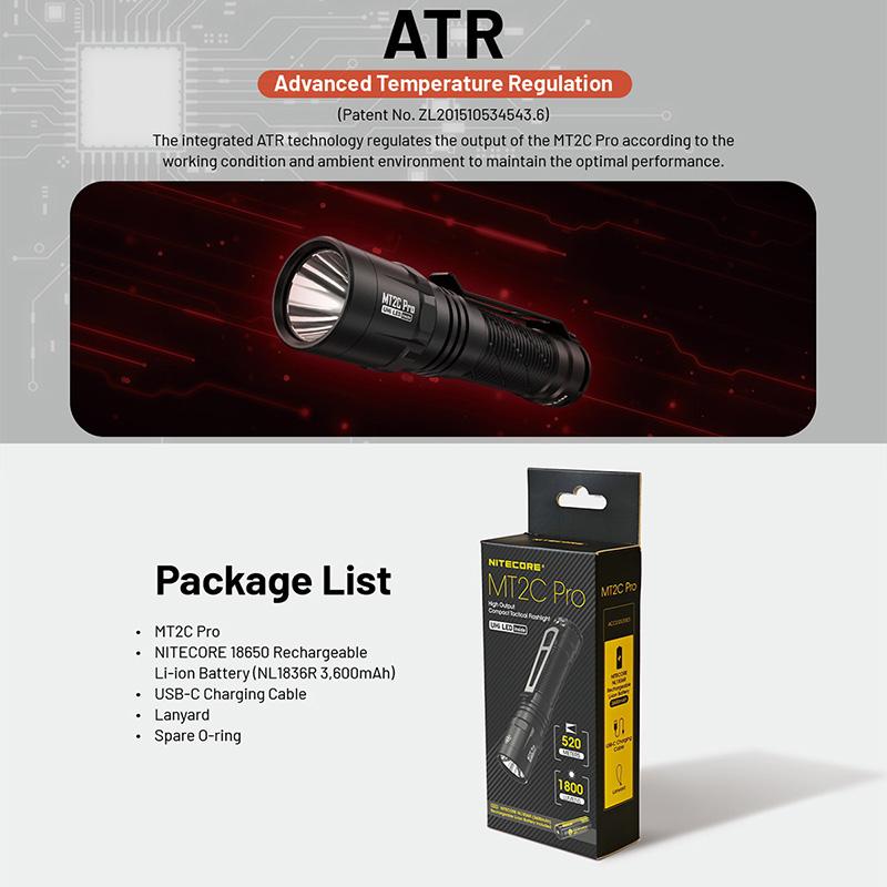NITECORE(ナイトコア) MT2C Pro 高出力コンパクト タクティカル フラッシュライト 最大1800ルーメン/520m照射 Type-C 充電バッテリー内蔵_9