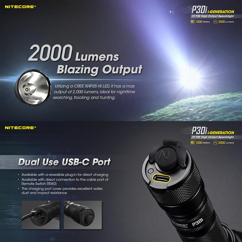 NITECORE(ナイトコア) P30i 高出力 サーチライト 最大2000ルーメン/1000m照射 Type-C 充電_8