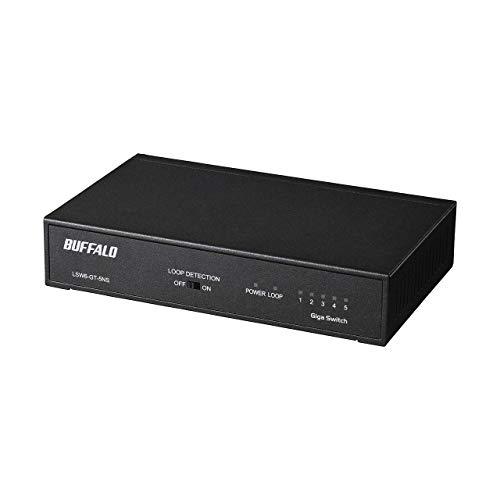 BUFFALO Giga対応 金属筐体 電源内蔵 5ポート LSW6-GT-5NS/BK ブラック スイッチングハブ マグネット 壁掛け設置対応 | 