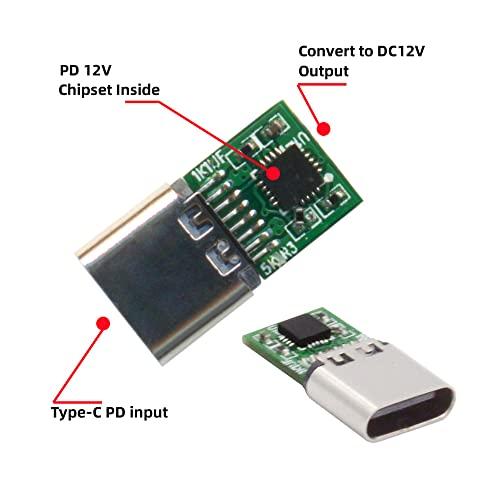 Cablecc USB 3.1 タイプ C USB-C メス - DC 12V 5.5x2.5mm プラグ 90 度角度付きアダプター PD エ｜hercules23｜07