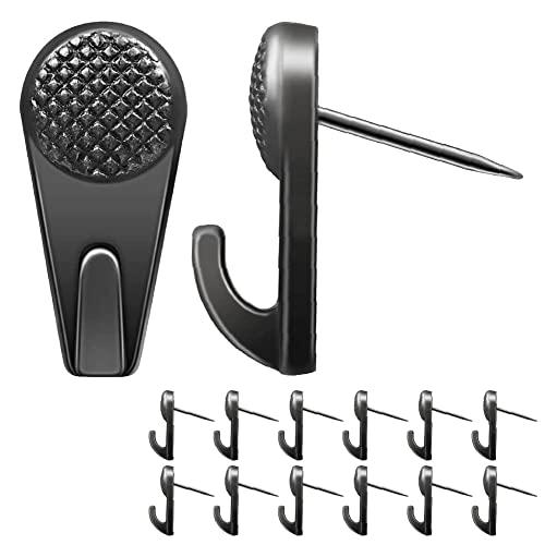 壁掛けフック 金属 賃貸 目立たない 穴 石膏ボード フック 12個 アイアンフック 画鋲 押しピン メタル アンティークブラック | 