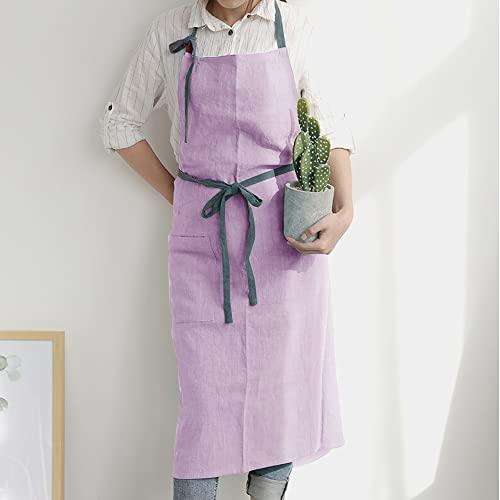 Anyasun エプロン 首掛け リネン カフェ風 シンプル おしゃれ ナチュラル 北欧 無地 おしりが隠れる ポケット付き 男女兼用 (10 |  | 02