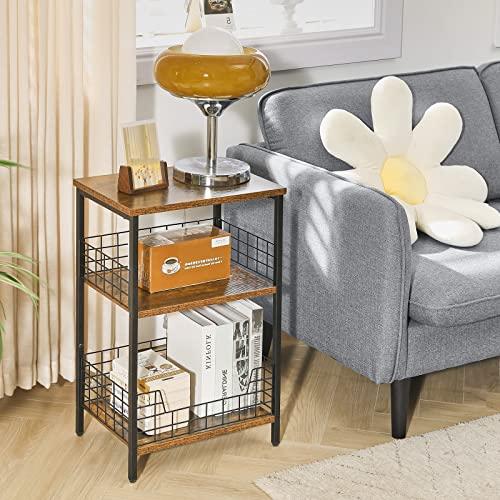 YMYNY サイドテーブル 3段 多機能 ヴィンテージ風 ナイトテーブル