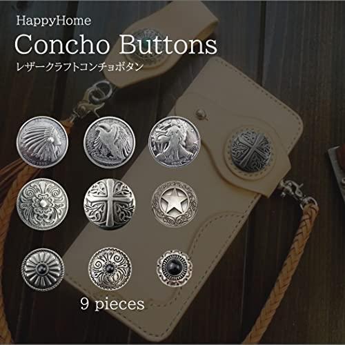 HappyHome コンチョ ボタン ネジ式 9個セット インディアン 十字架