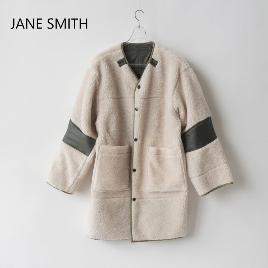 JANE SMITH｜ジェーンスミス Polyester boa V-neck no coller reversible coat /436L